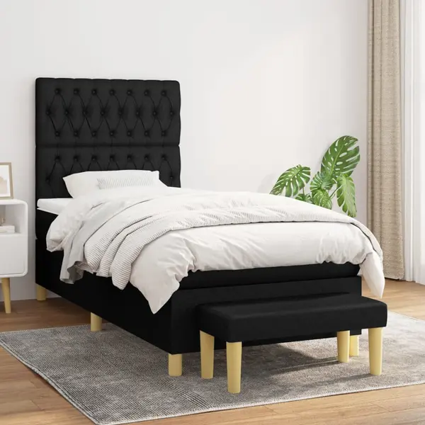 Gossi pat box spring cu saltea, negru, 90x200 cm, textil