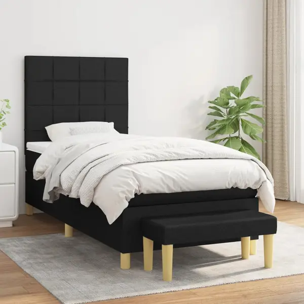 Gossi pat box spring cu saltea, negru, 90x200 cm, textil