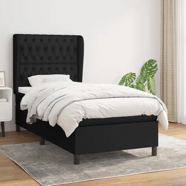 Gossi pat box spring cu saltea, negru, 90x200 cm, textil