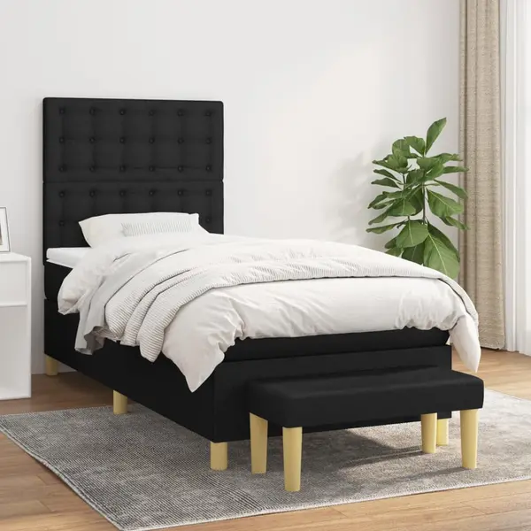 Gossi pat box spring cu saltea, negru, 90x200 cm, textil