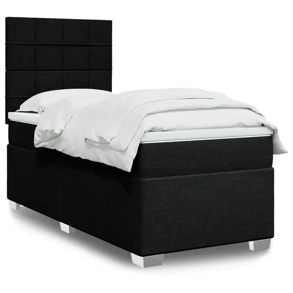Gossi pat box spring cu saltea, negru, 90x200 cm, textil