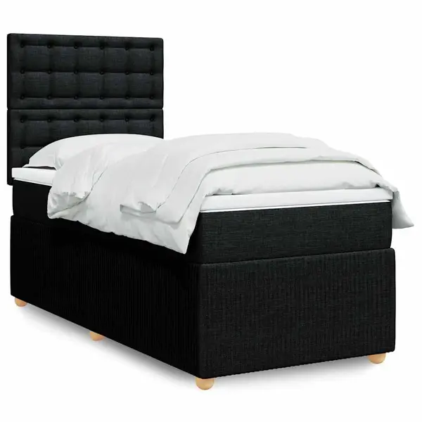 Gossi pat box spring cu saltea, negru, 90x200 cm, textil