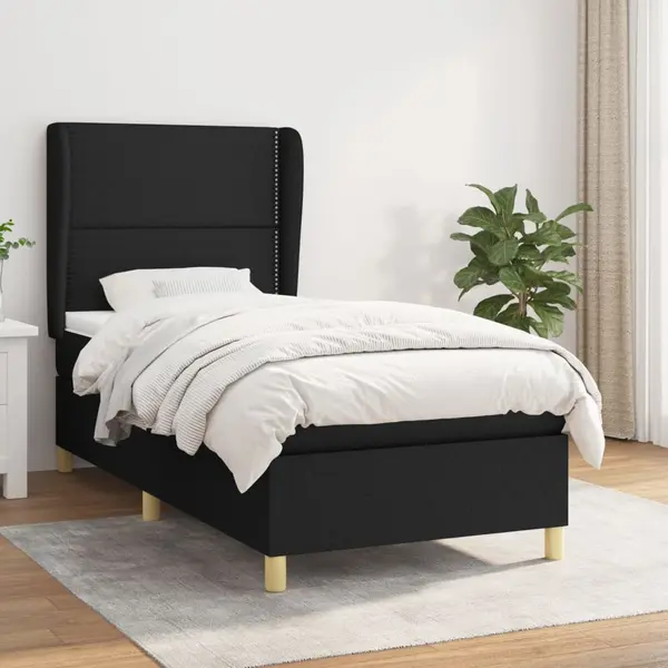 Gossi pat box spring cu saltea, negru, 90x200 cm, textil