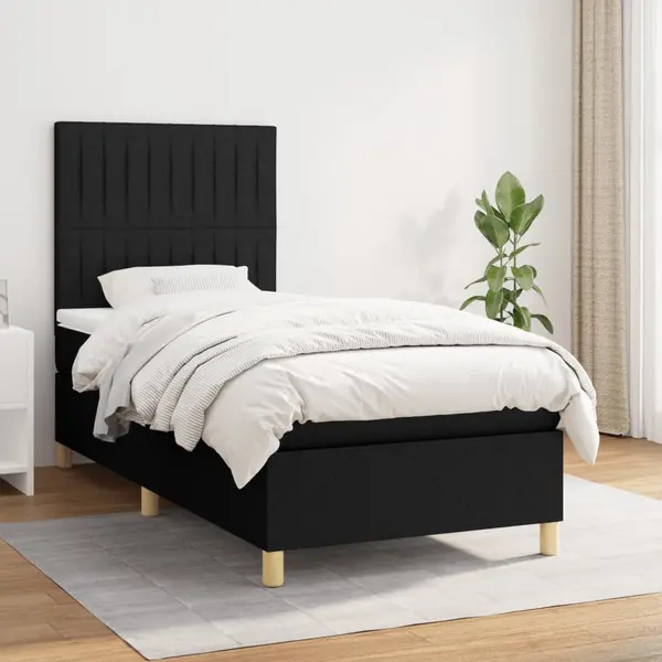 Gossi pat box spring cu saltea, negru, 90x200 cm, textil