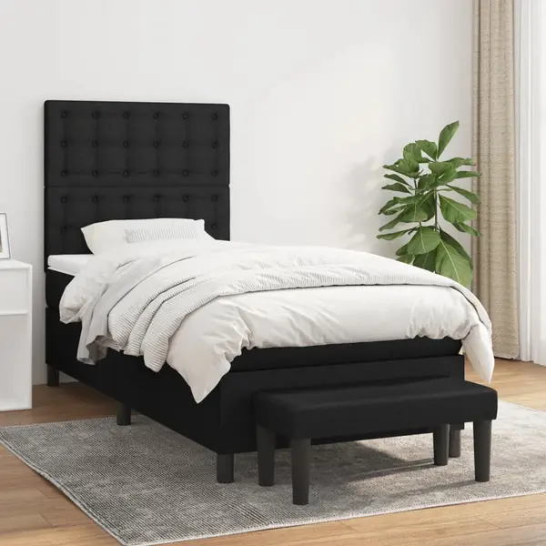 Gossi pat box spring cu saltea, negru, 90x200 cm, textil