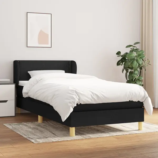 Gossi pat box spring cu saltea, negru, 90x200 cm, textil