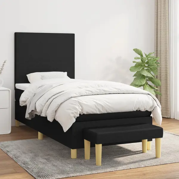 Gossi pat box spring cu saltea, negru, 90x200 cm, textil