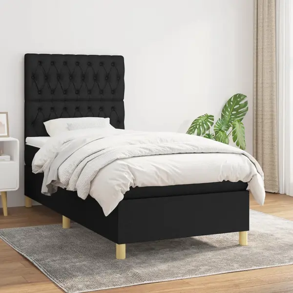 Gossi pat box spring cu saltea, negru, 90x200 cm, textil