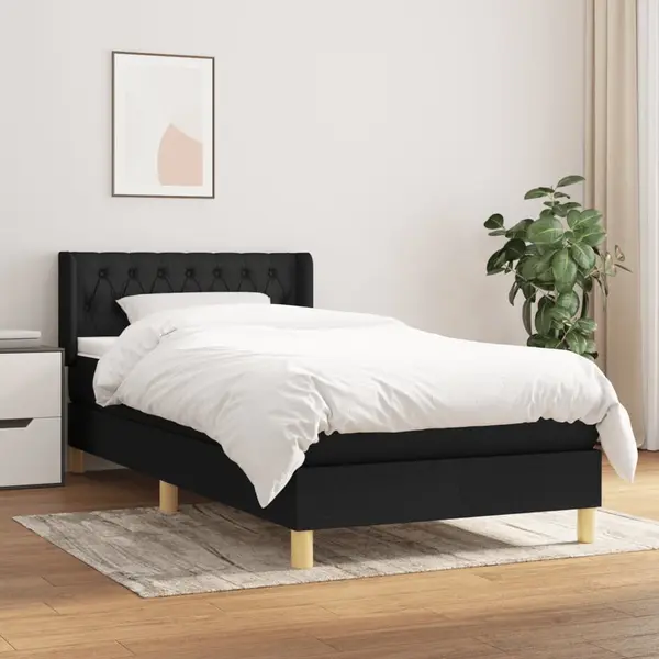 Gossi pat box spring cu saltea, negru, 90x200 cm, textil