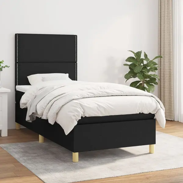 Gossi pat box spring cu saltea, negru, 90x200 cm, textil