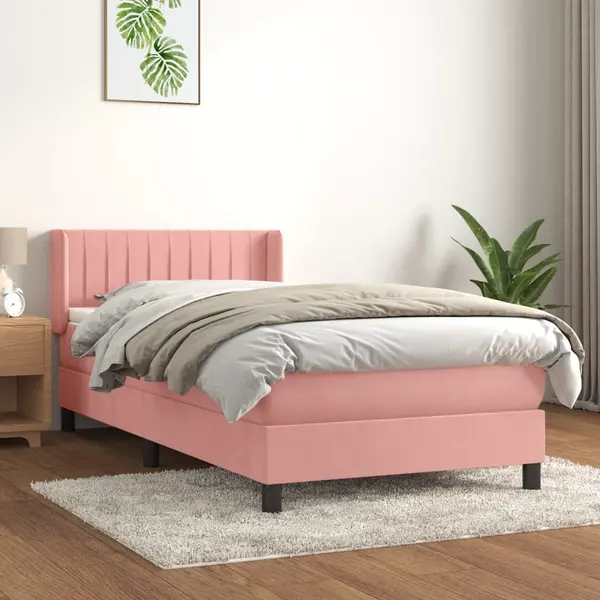 Gossi pat box spring cu saltea, roz, 100x200 cm, catifea