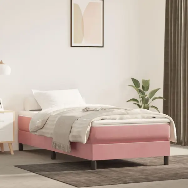 Gossi pat box spring cu saltea, roz, 100x200 cm, catifea