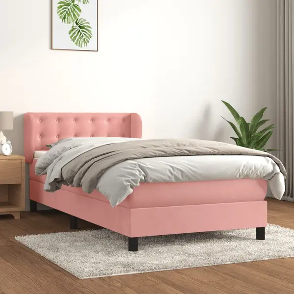 Gossi pat box spring cu saltea, roz, 100x200 cm, catifea