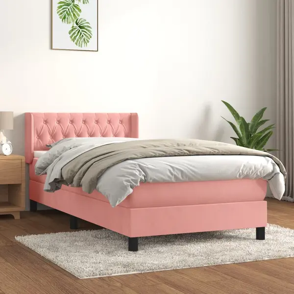 Gossi pat box spring cu saltea, roz, 100x200 cm, catifea