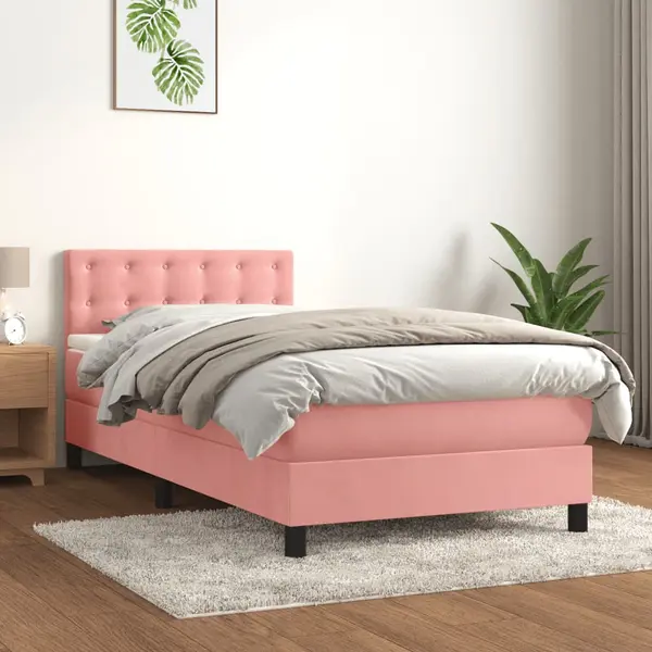 Gossi pat box spring cu saltea, roz, 100x200 cm, catifea