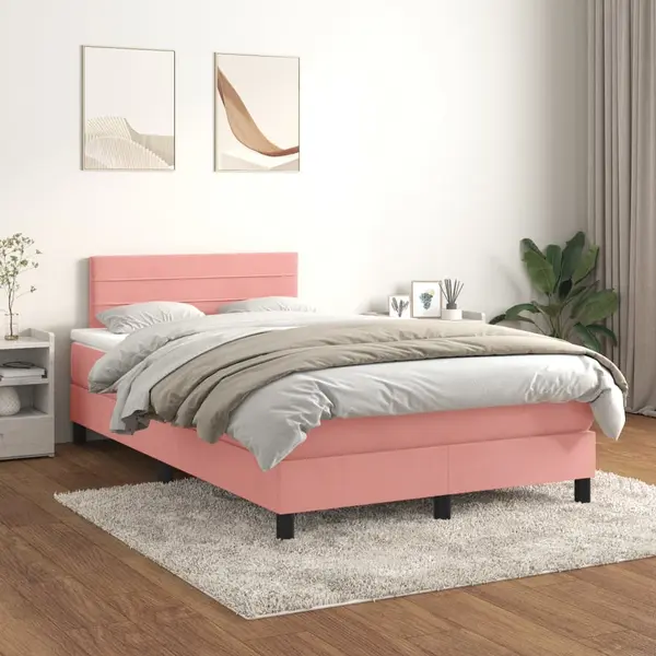 Gossi pat box spring cu saltea, roz, 120x200 cm, catifea