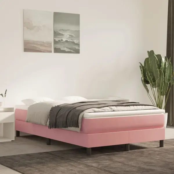 Gossi pat box spring cu saltea, roz, 120x200 cm, catifea