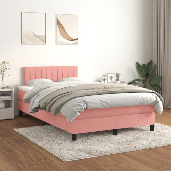 Gossi pat box spring cu saltea, roz, 120x200 cm, catifea