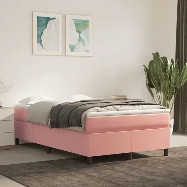 Gossi pat box spring cu saltea, roz, 120x200 cm, catifea