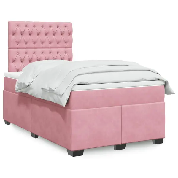 Gossi pat box spring cu saltea, roz, 120x200 cm, catifea