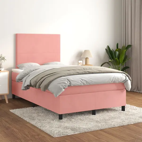 Gossi pat box spring cu saltea, roz, 120x200 cm, catifea