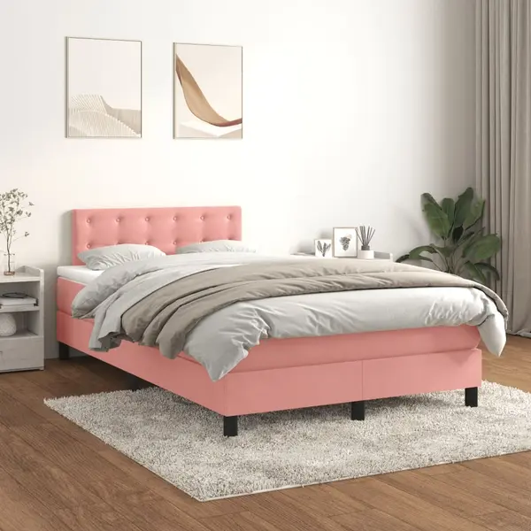 Gossi pat box spring cu saltea, roz, 120x200 cm, catifea