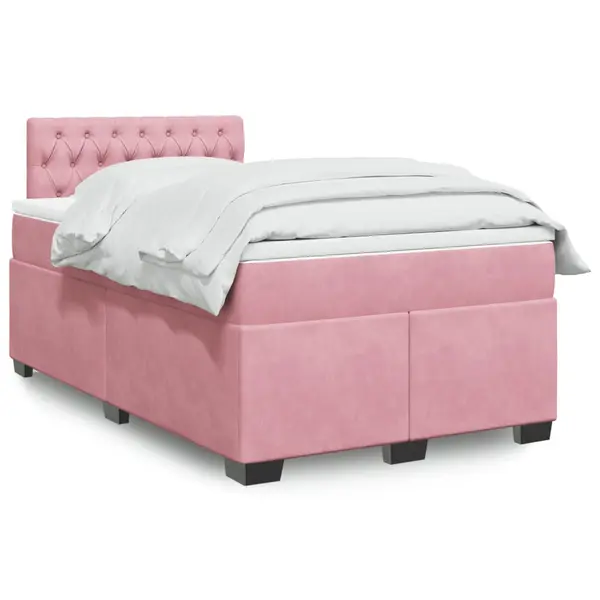 Gossi pat box spring cu saltea, roz, 120x200 cm, catifea