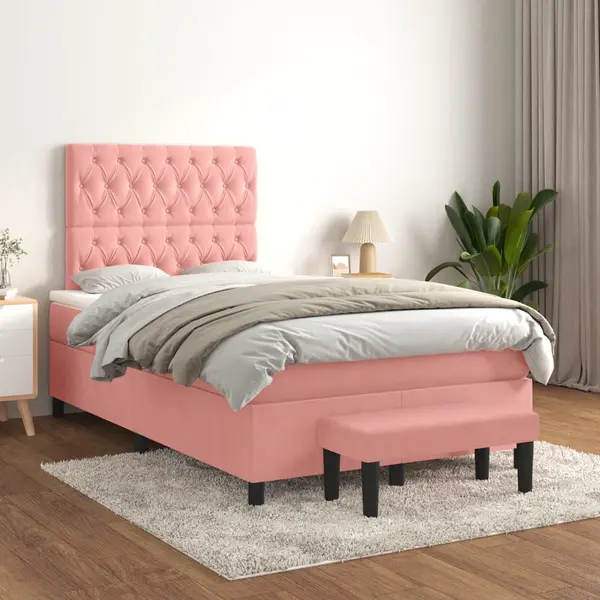 Gossi pat box spring cu saltea, roz, 120x200 cm, catifea
