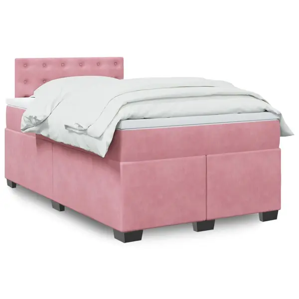 Gossi pat box spring cu saltea, roz, 120x200 cm, catifea