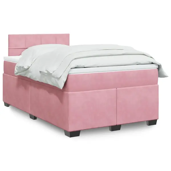 Gossi pat box spring cu saltea, roz, 120x200 cm, catifea