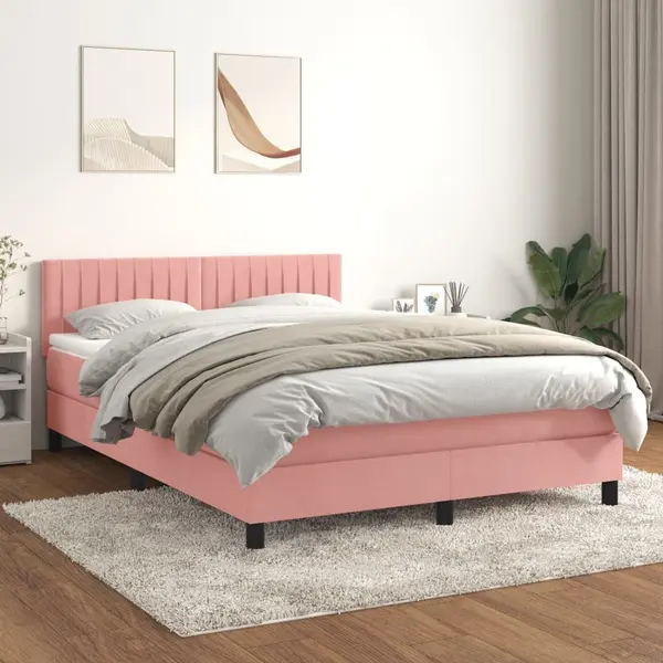 Gossi pat box spring cu saltea, roz, 140x190 cm, catifea