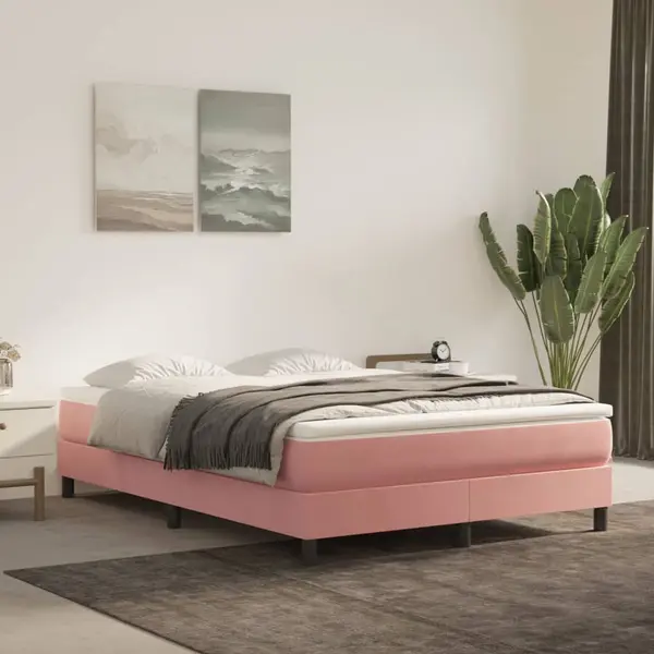 Gossi pat box spring cu saltea, roz, 140x190 cm, catifea