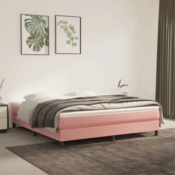 Gossi pat box spring cu saltea, roz, 160x200 cm, catifea