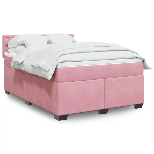 Gossi pat box spring cu saltea, roz, 160x200 cm, catifea