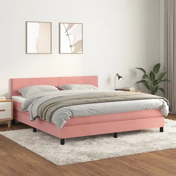 Gossi pat box spring cu saltea, roz, 160x200 cm, catifea