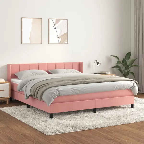 Gossi pat box spring cu saltea, roz, 160x200 cm, catifea