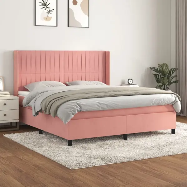 Gossi pat box spring cu saltea, roz, 180x200 cm, catifea