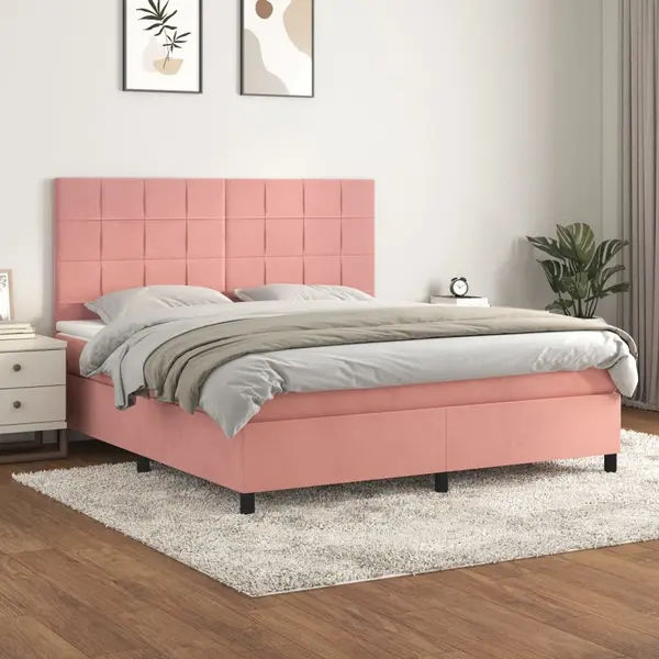 Gossi pat box spring cu saltea, roz, 180x200 cm, catifea