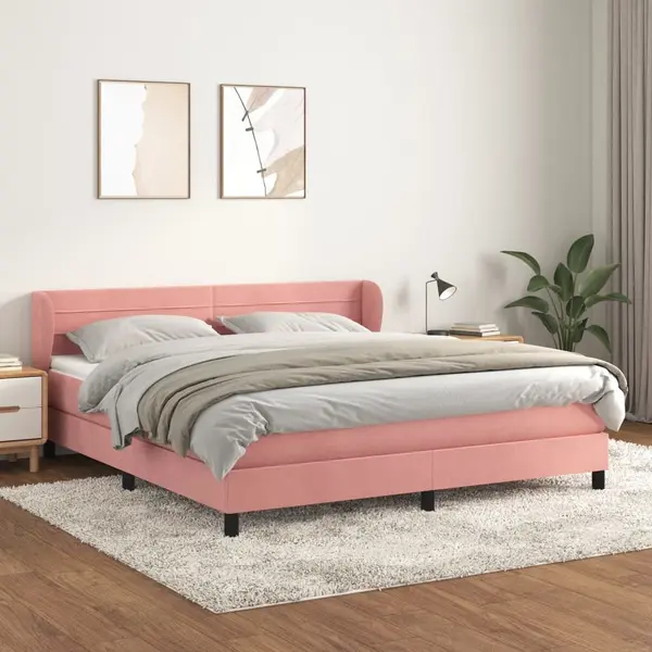 Gossi pat box spring cu saltea, roz, 180x200 cm, catifea