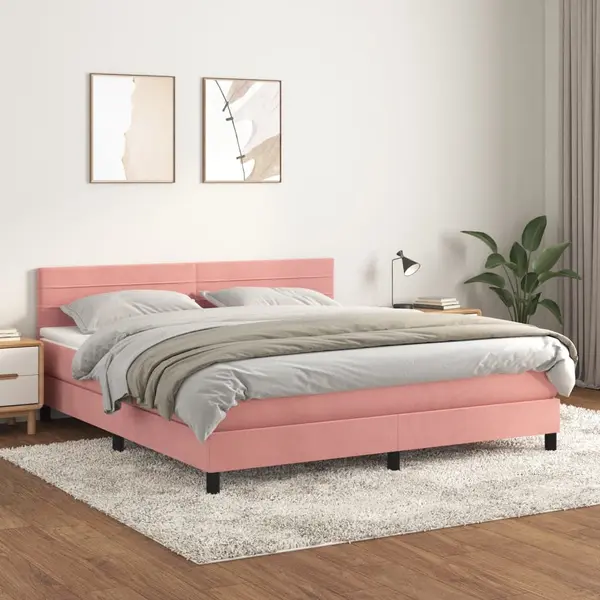 Gossi pat box spring cu saltea, roz, 180x200 cm, catifea