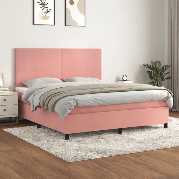 Gossi pat box spring cu saltea, roz, 180x200 cm, catifea