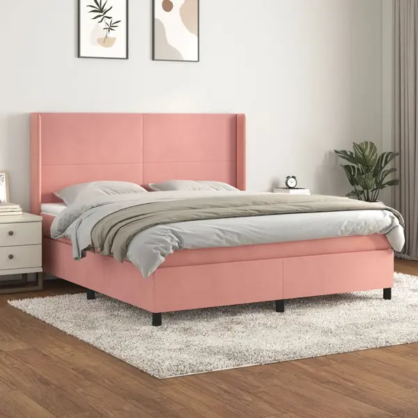 Gossi pat box spring cu saltea, roz, 180x200 cm, catifea