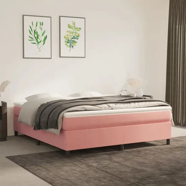 Gossi pat box spring cu saltea, roz, 180x200 cm, catifea