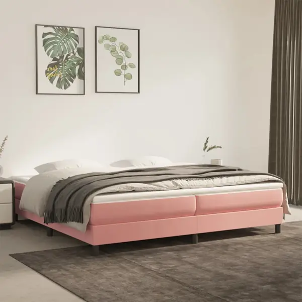 Gossi pat box spring cu saltea, roz, 200x200 cm, catifea