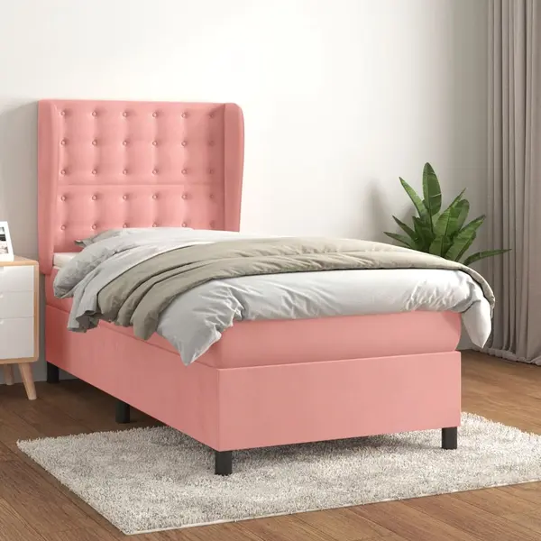 Gossi pat box spring cu saltea, roz, 80x200 cm, catifea