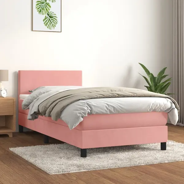 Gossi pat box spring cu saltea, roz, 80x200 cm, catifea