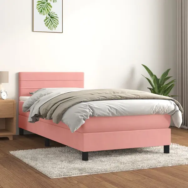 Gossi pat box spring cu saltea, roz, 80x200 cm, catifea