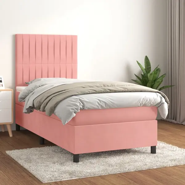 Gossi pat box spring cu saltea, roz, 80x200 cm, catifea