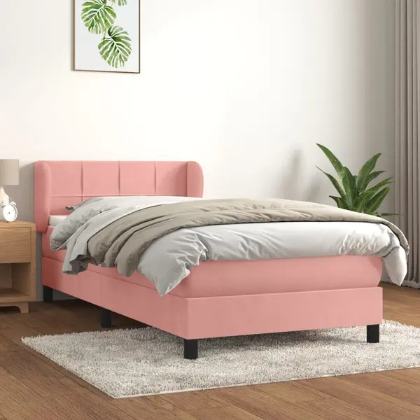 Gossi pat box spring cu saltea, roz, 90x190 cm, catifea