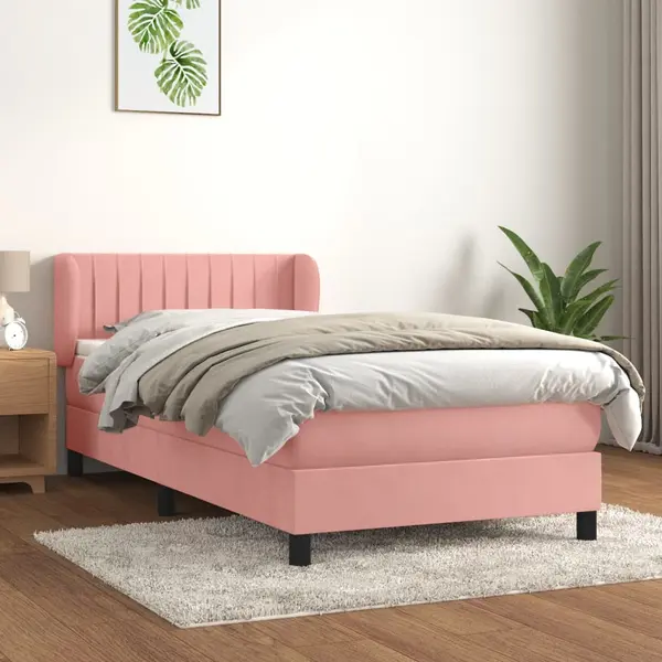Gossi pat box spring cu saltea, roz, 90x190 cm, catifea
